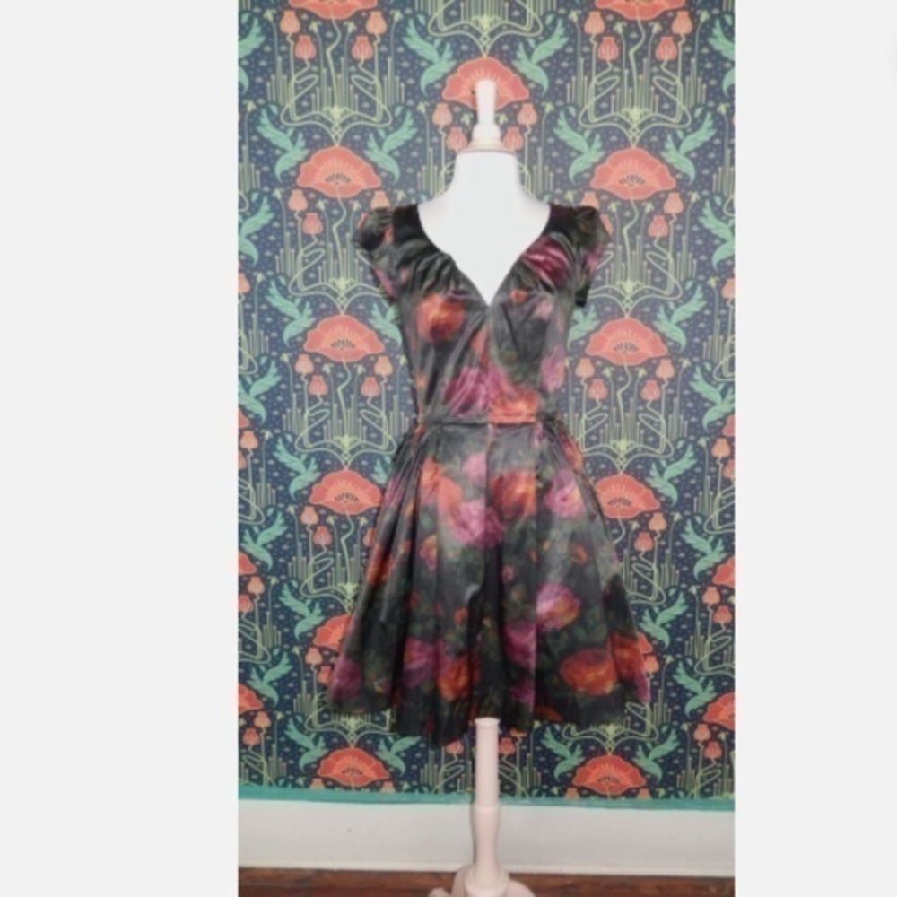 Trashy Diva Candice Gwinn Liz Fresco Floral Satin Fit Flare 50's Style Dress 6